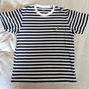 Uniqlo Andy Warhol Blue and White Striped Tee w Banana Embroidery